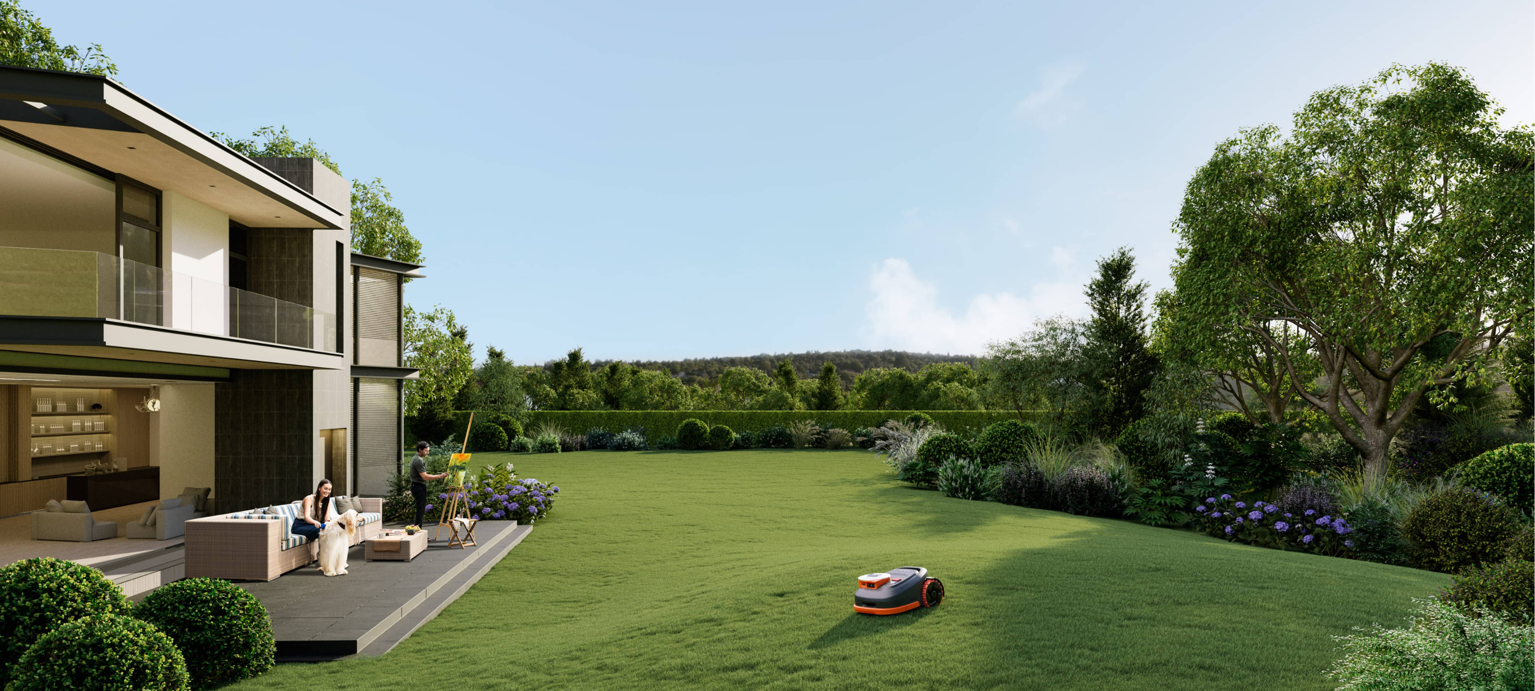 Navimow i110E robot lawn mower maintains a lush green yard.