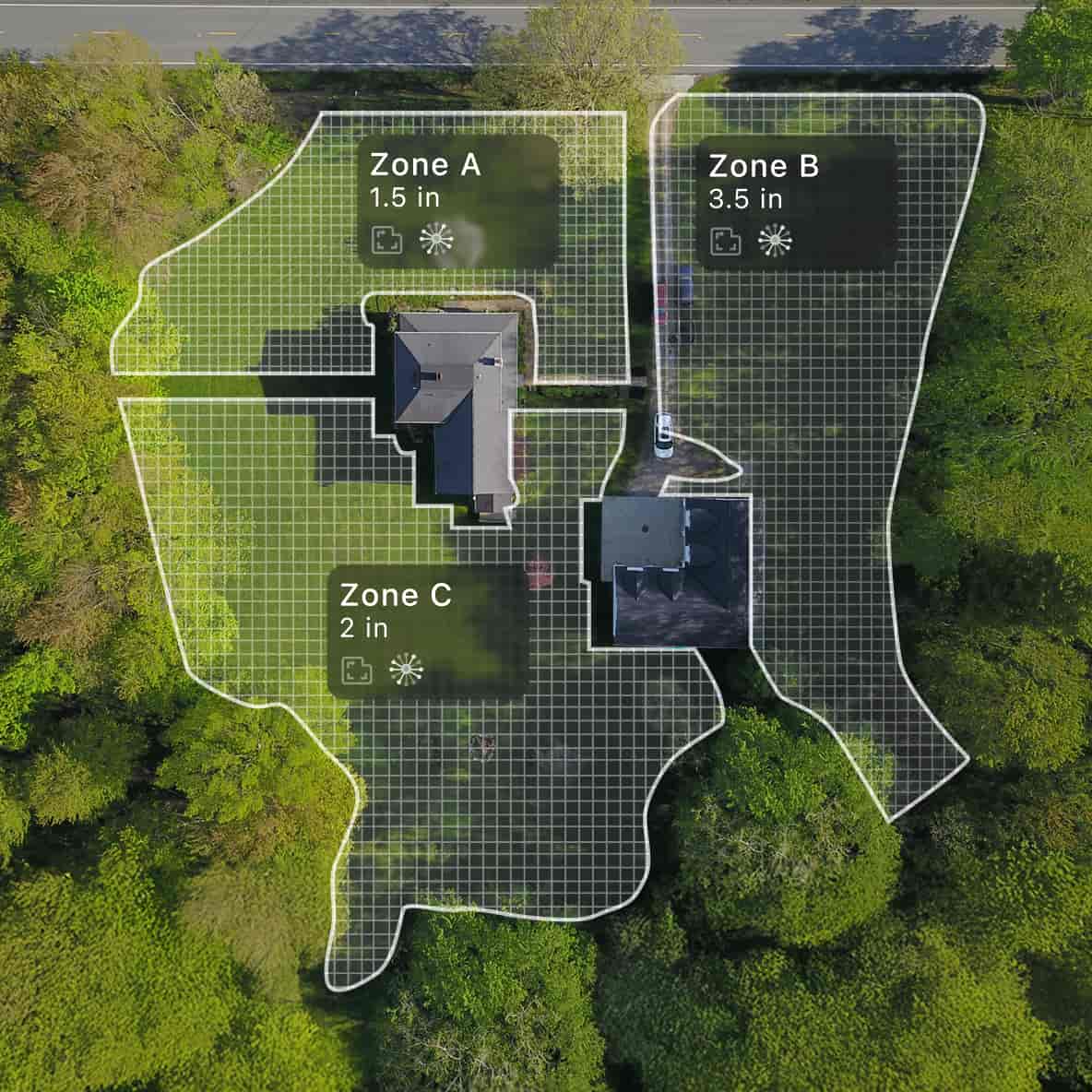 The Navimow i110N robot lawn mower app showing three zones.