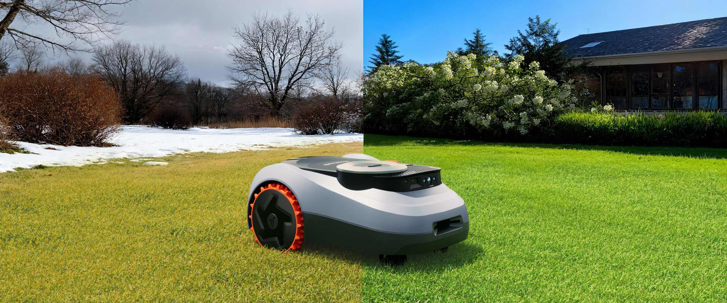 Navimow i110 robot lawn mower mows in winter and summer.