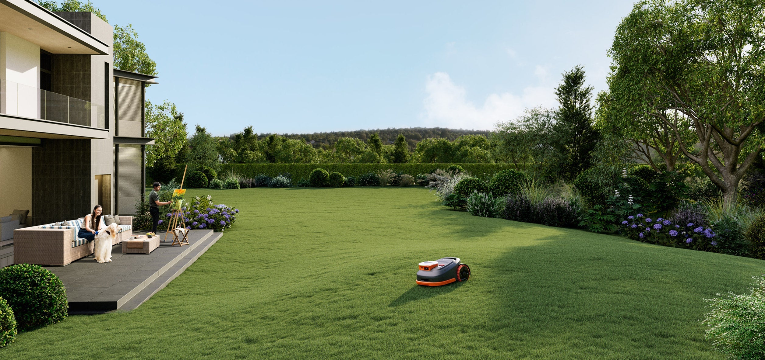 Navimow i110E robot lawn mower is working in the garden.