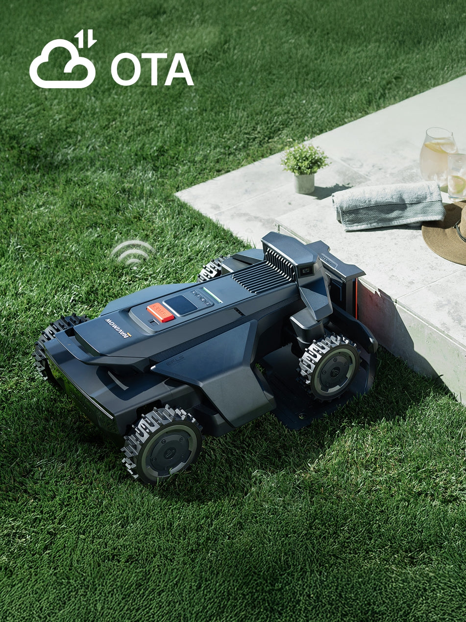 Navimow i110N robot lawn mower on a lush green lawn.