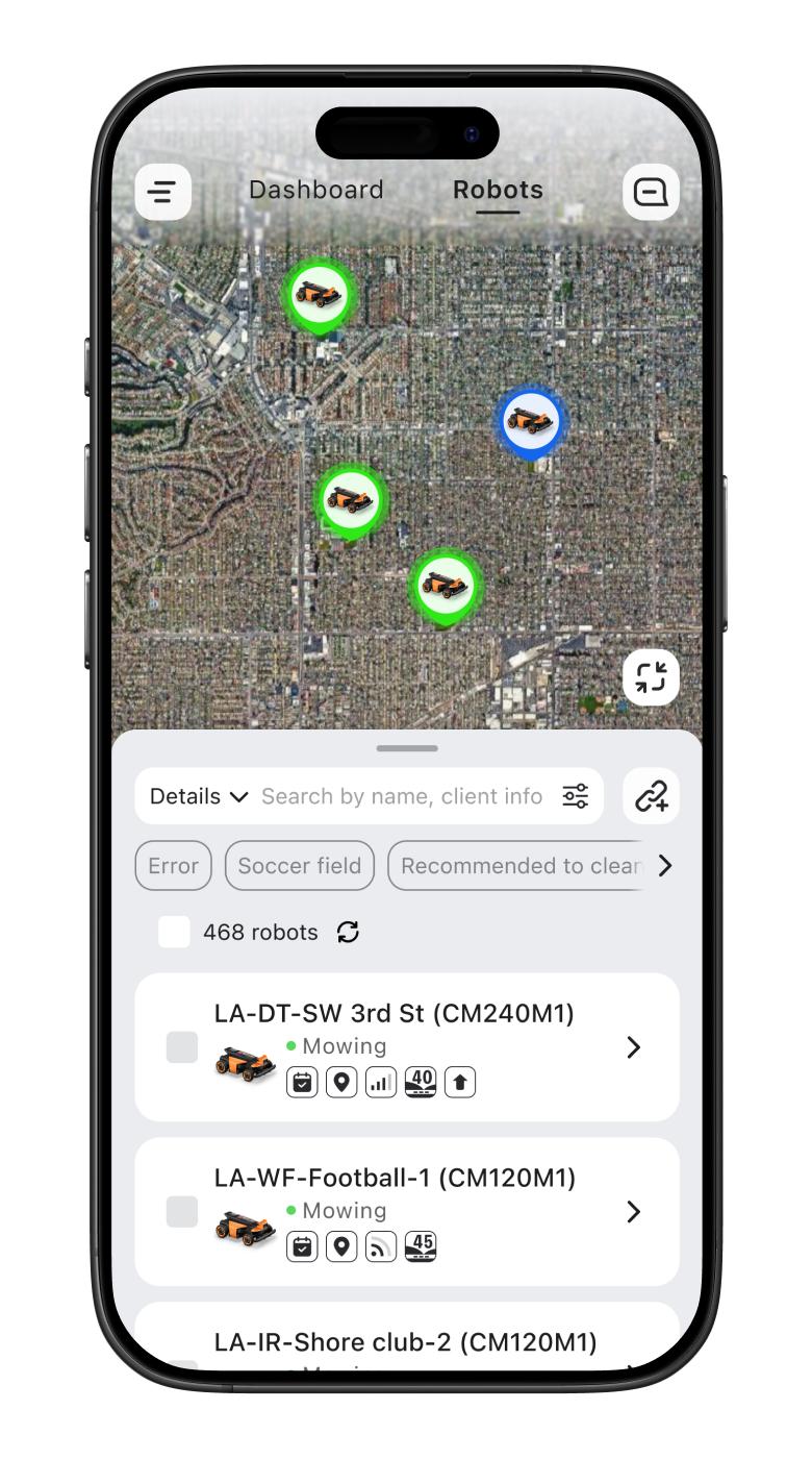 Segway Navimow CM240M1 robot lawn mower app on a smartphone.