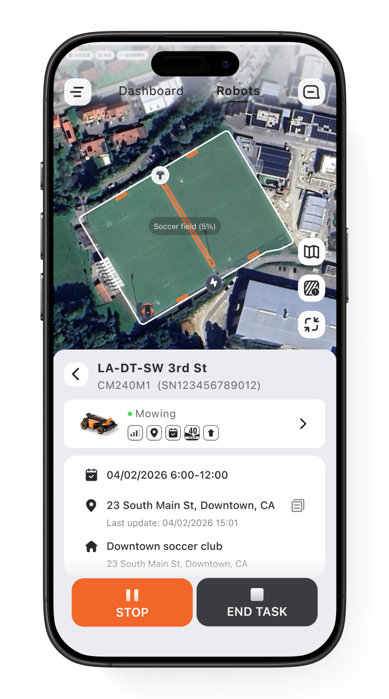 Navimow CM240M1 robot lawn mower app on a mobile smartphone.