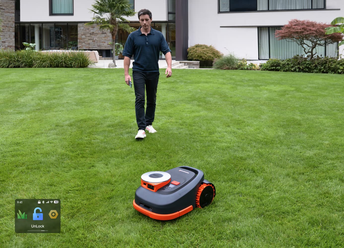 Navimow i110E robot lawn mower is working on the lawn.