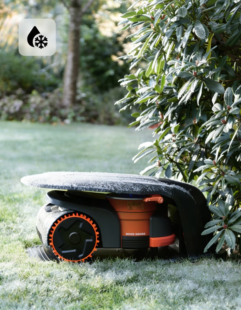 Navimow i105E robot lawn mower parked on the frosty grass.