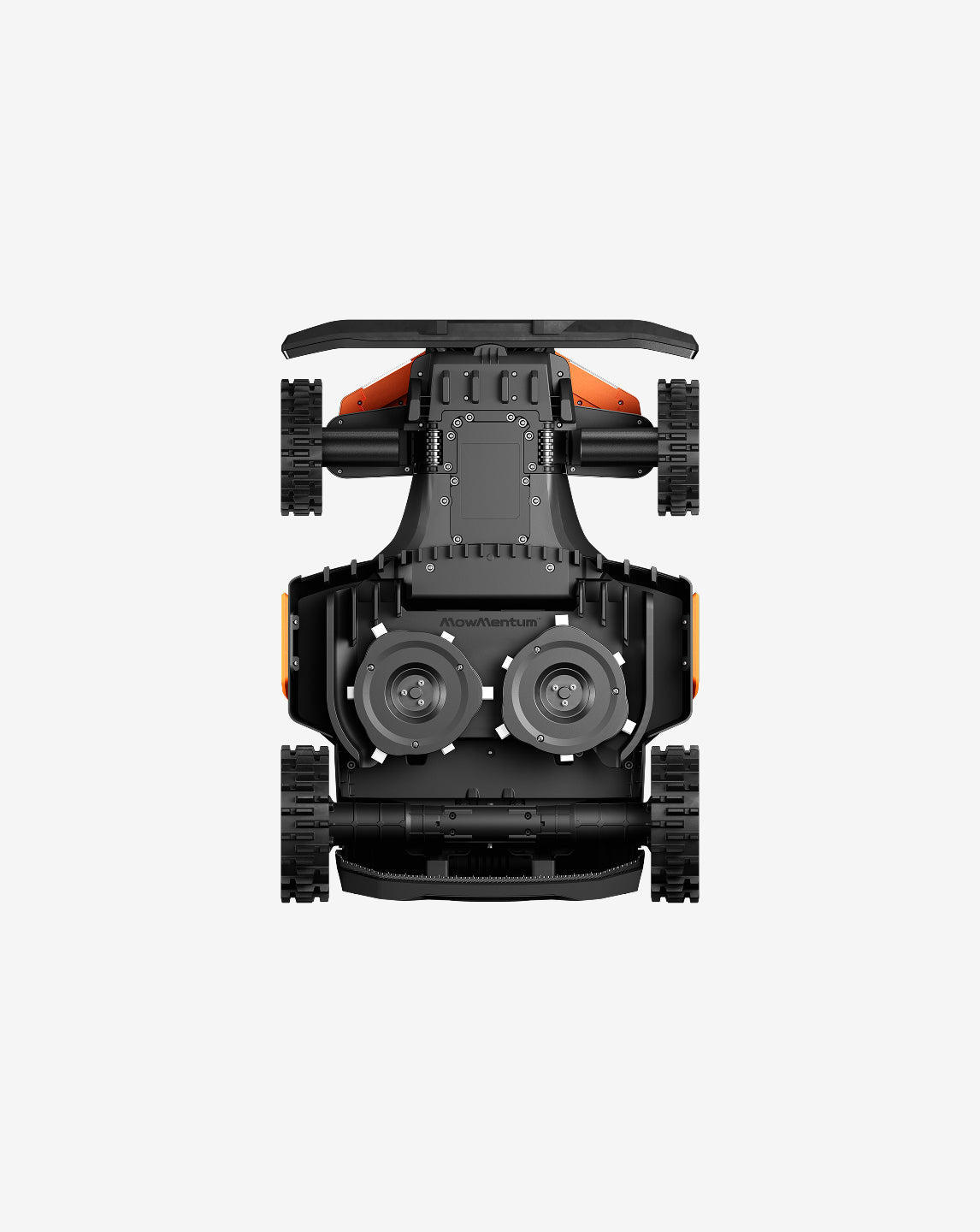 Navimow i110 robot lawn mower is seen from the bottom.