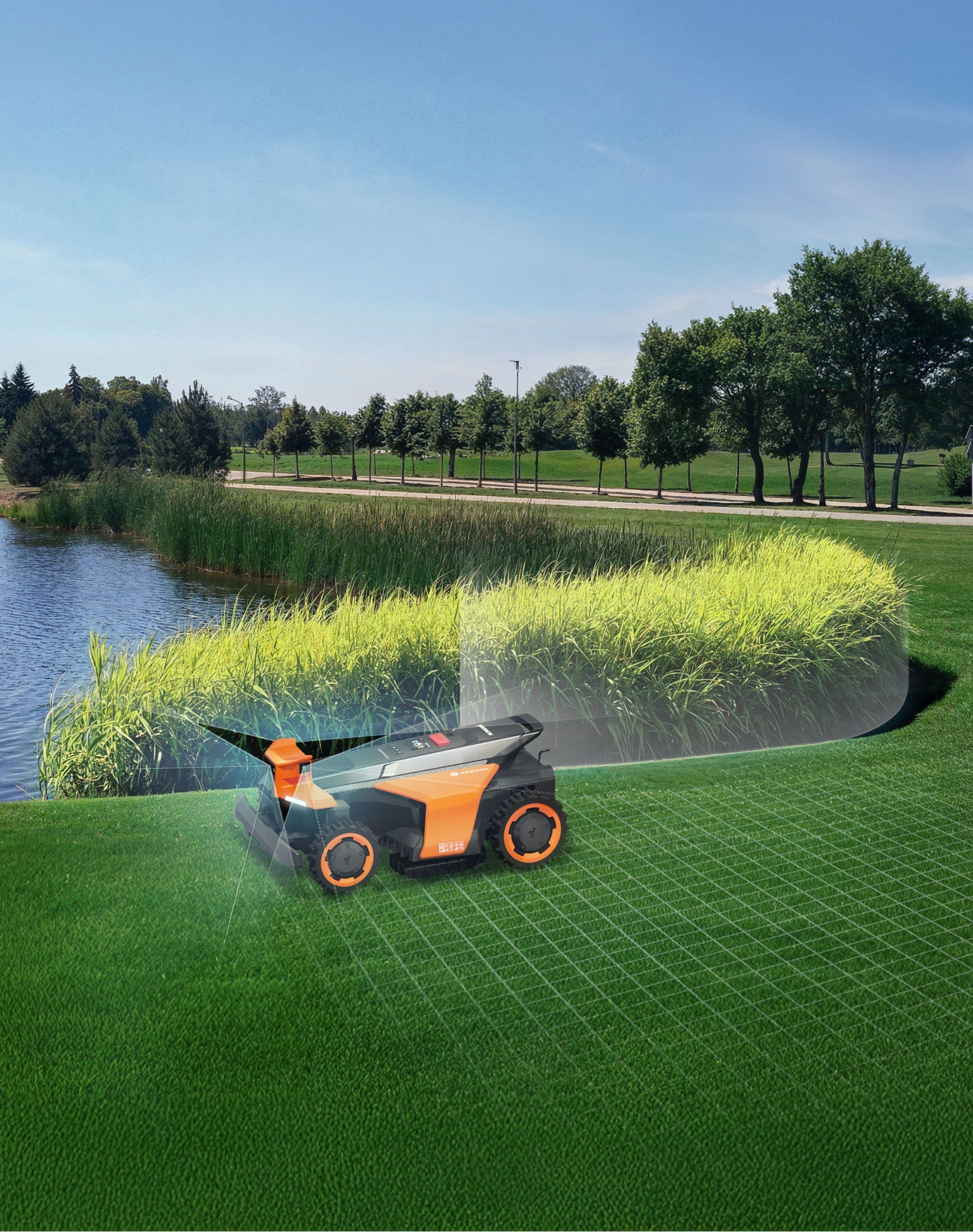 Segway Navimow i110N robot lawn mower mows the green lawn.