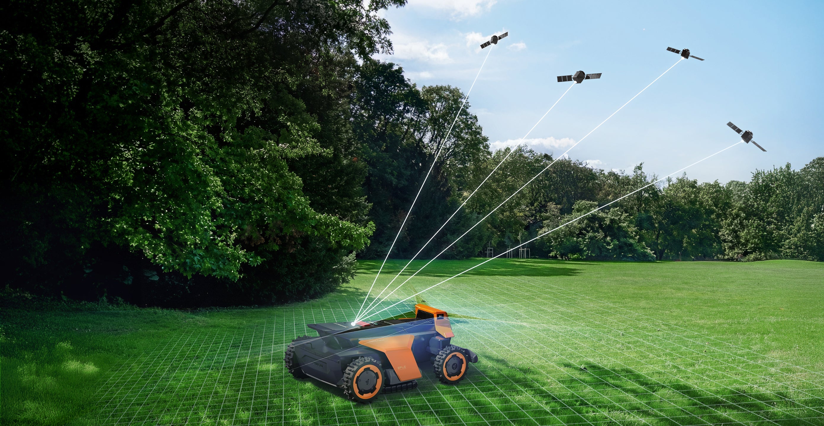 Segway Navimow i105 robot lawn mower navigating with satellite signals.