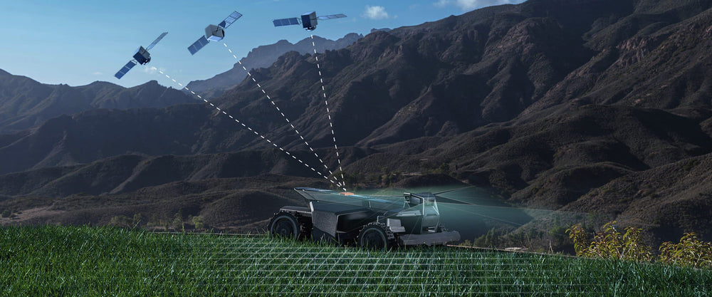 Segway Navimow robot lawn mower mows grass with satellite signals.