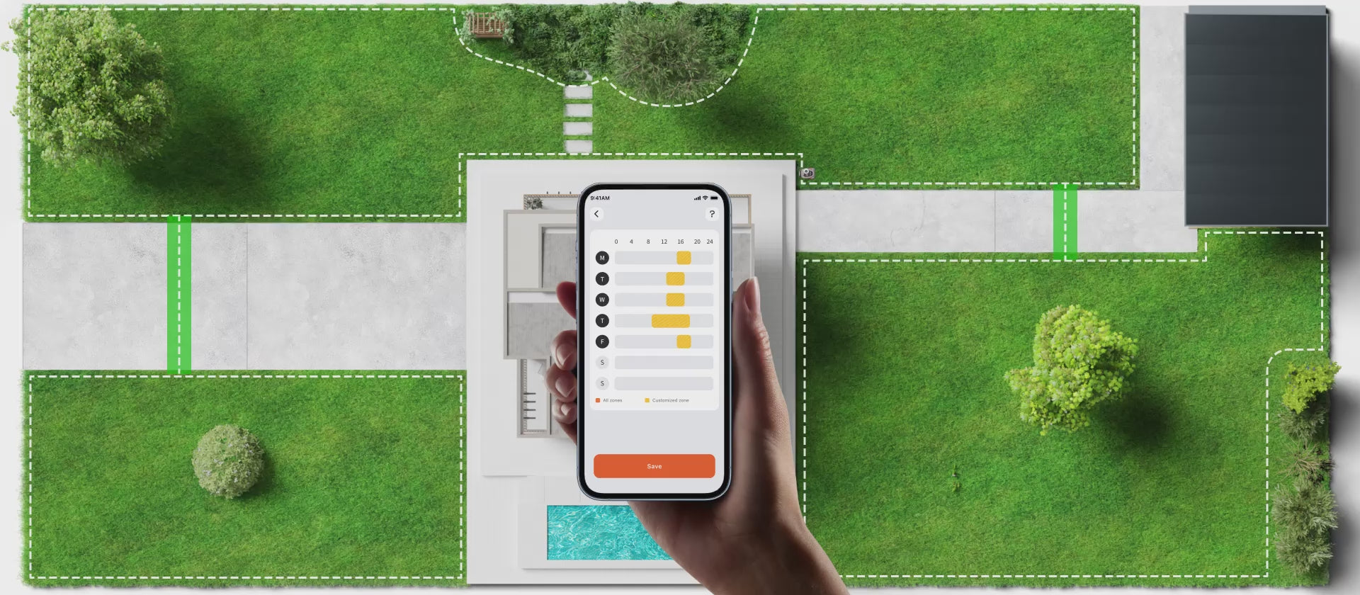 Load video: <p>Set up mowing schedules for multiple zones</p>