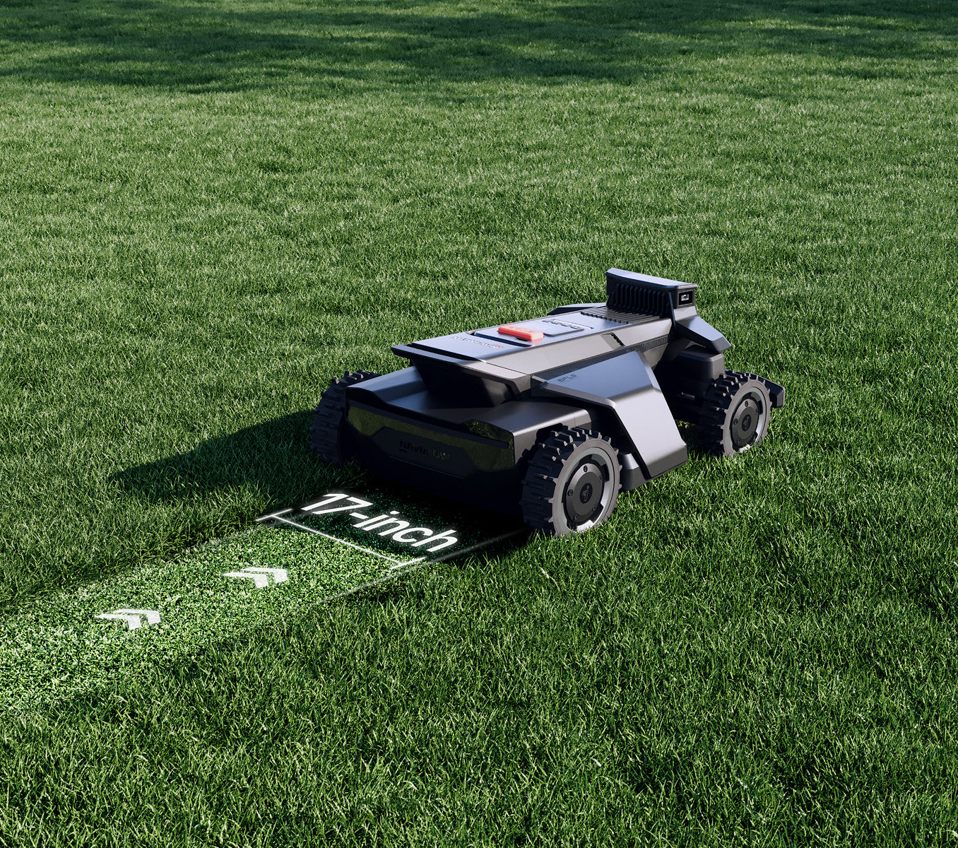 Navimow i Series robot lawn mower creates a seventeen inch path.