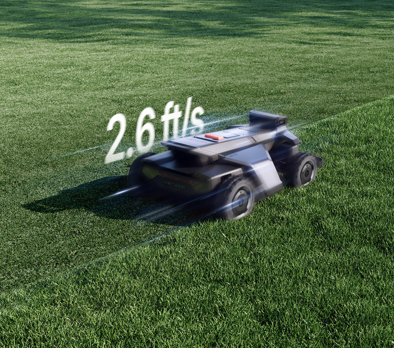 Navimow i110N robot lawn mower cutting through the green grass.